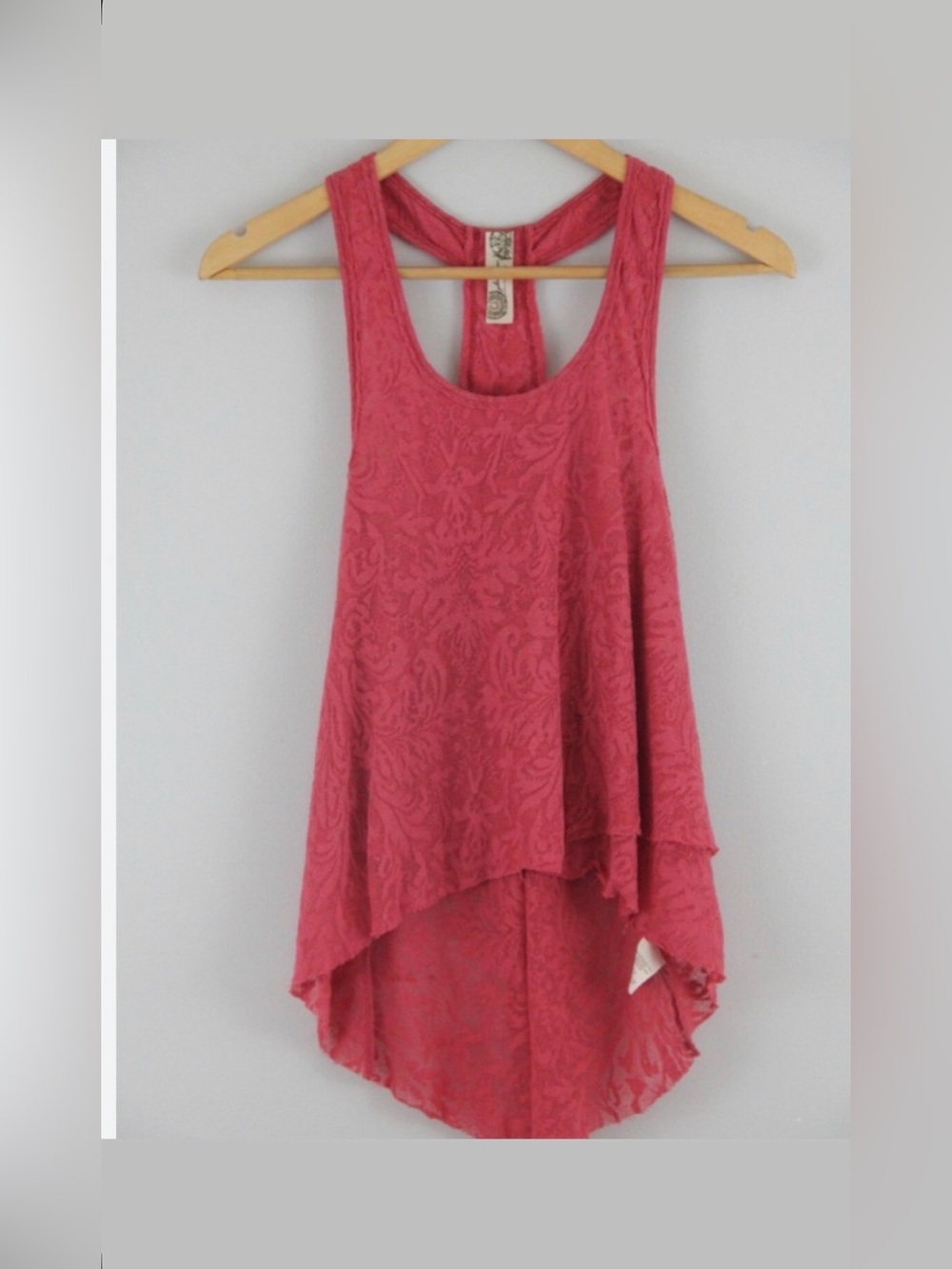 Vintage Free People Intimately pink floral jacquard lace racerback tank top (M )
